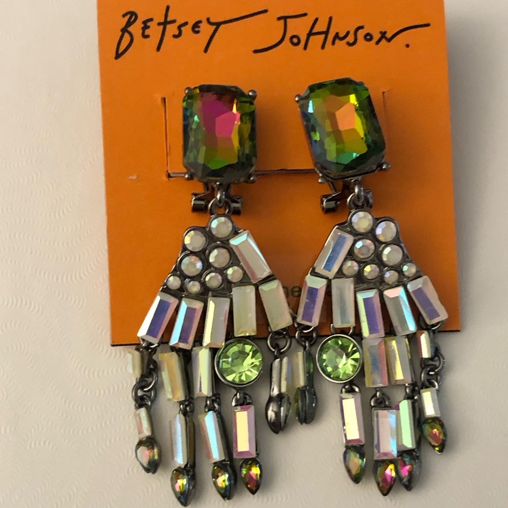 Betsey Johnson Silver Tone Skeleton Hand Drop Earrings Crystal Accents NWT